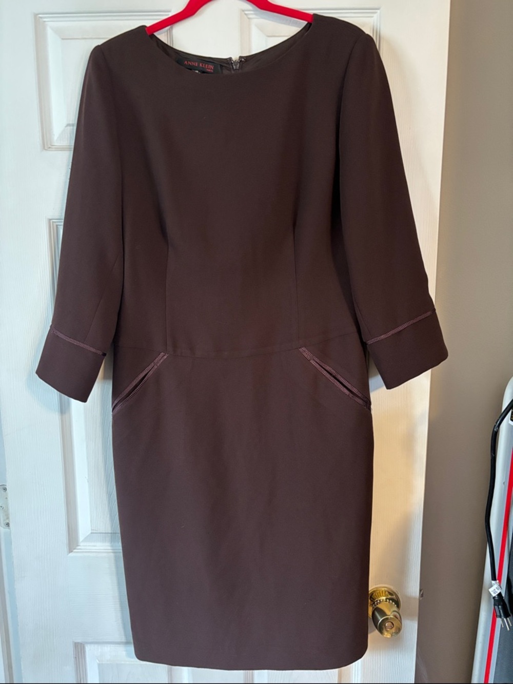 Anne Klein Brown Sheath Dress - Classic 3/4 Sleeve work career wear dress SZ 10
